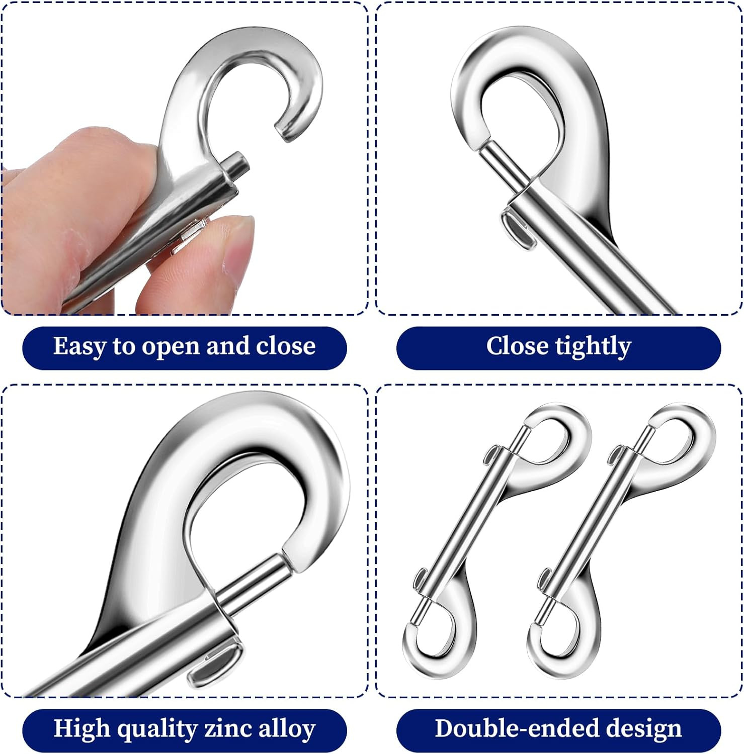 15Pack Double Ended Snaps, 4 Inch Heavy Duty Double Sided Snap Hook Clips, Zinc