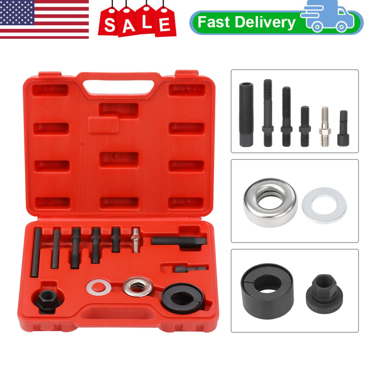 Power Steering Pump Pulley Remover Tool Kit 13 Piece Set Manual Drive