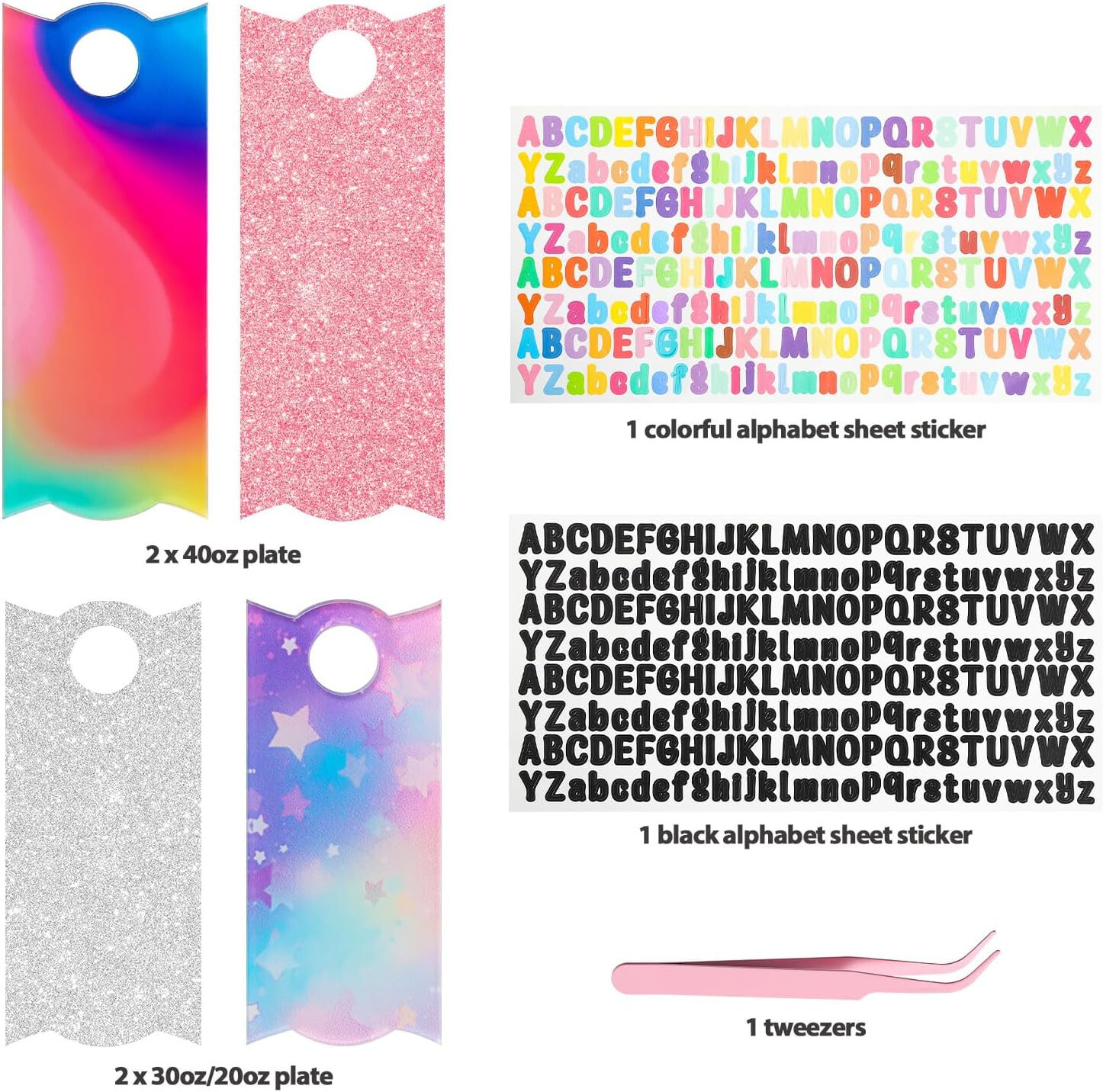 4 Pack Personalized Name Plates for Stanley 30oz/40oz Cups Rainbow Glitter NEW