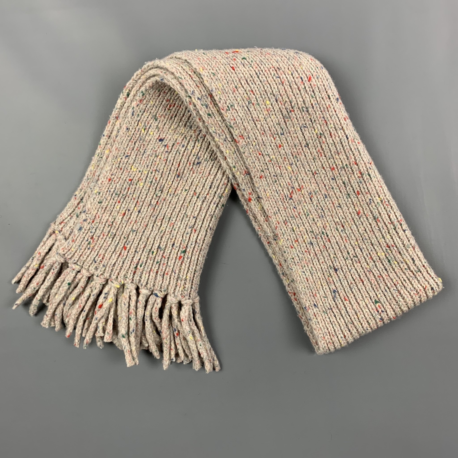 LOUIS VUITTON Oatmeal Multi-Color Knitted Fringe Scarf