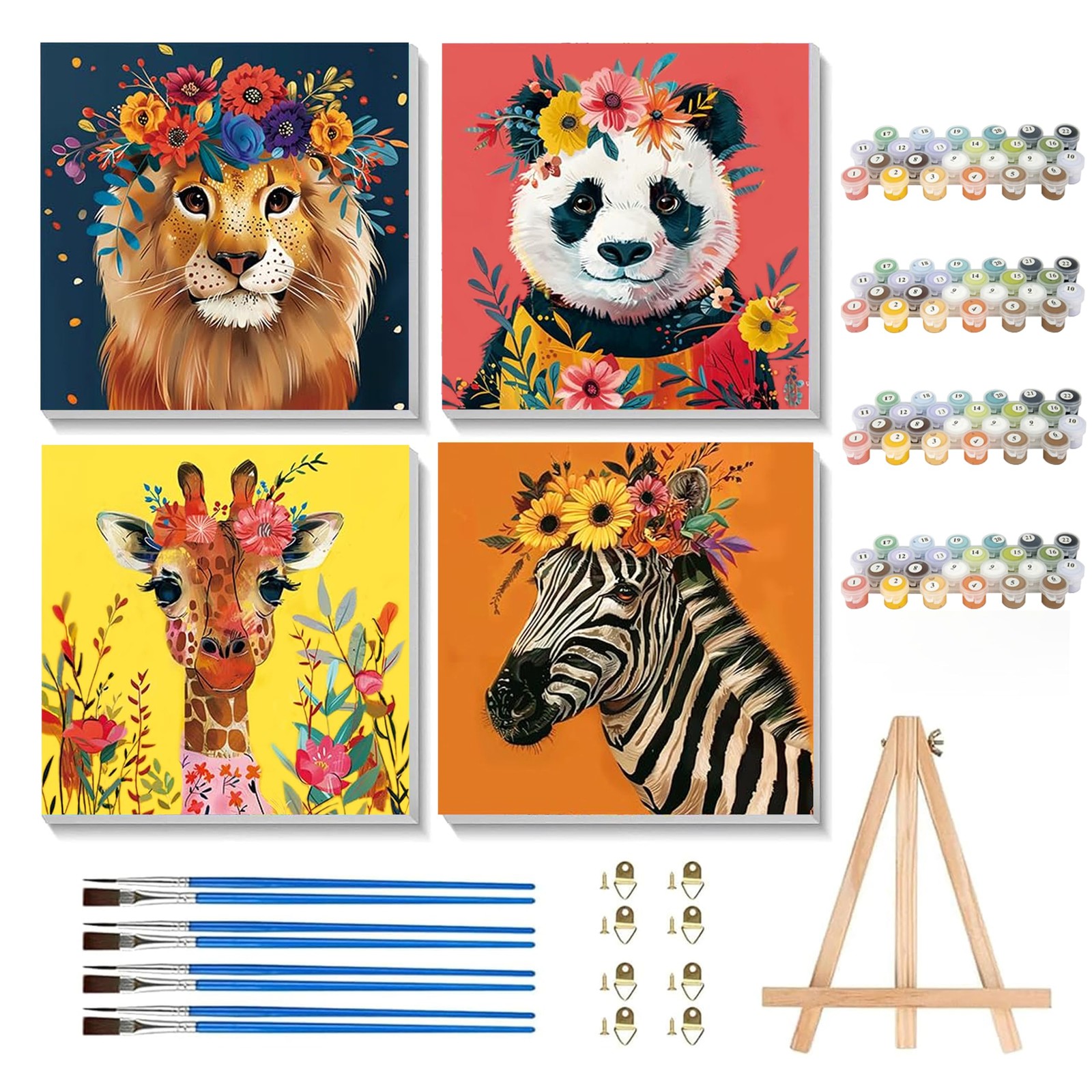 4 Pack Paint by Numbers with Frame,Paint by Numbers Kit for Kids,Funny Animal Ki