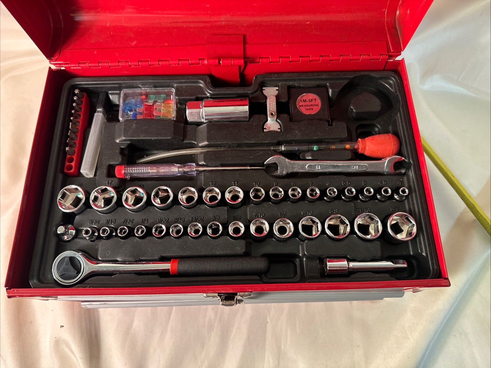 Small Red Tool Box With Assorted Tools