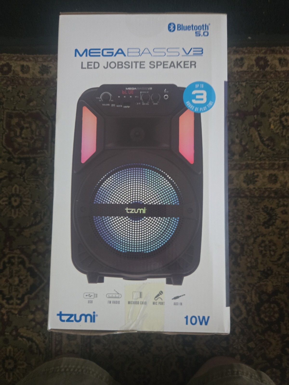 Tzumi Megabass Speaker Job Site Bluetooth Black V3 Karaoke LED New in Box