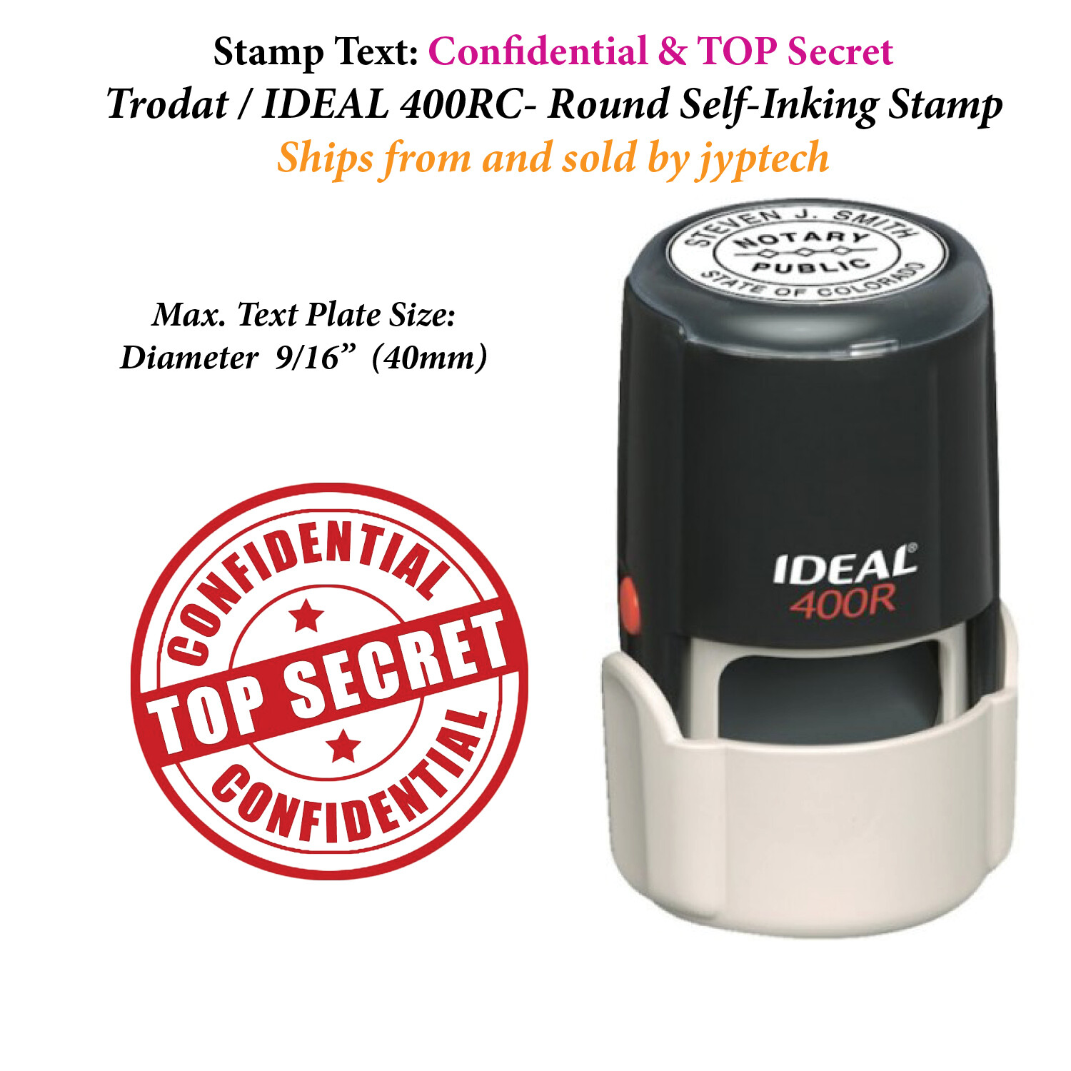 Confidential & TOP Secret -400RC Self Inking Rubber Stamp (RED INK) Dia.9/16”
