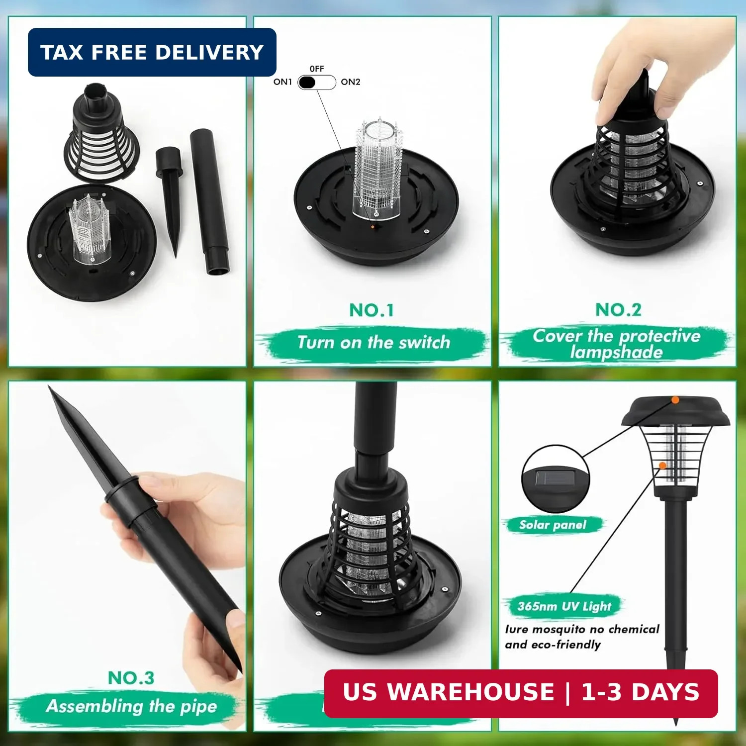 2 Pack Solar Bug Zapper Outdoor Rechargeable Mosquito Killer Waterproof