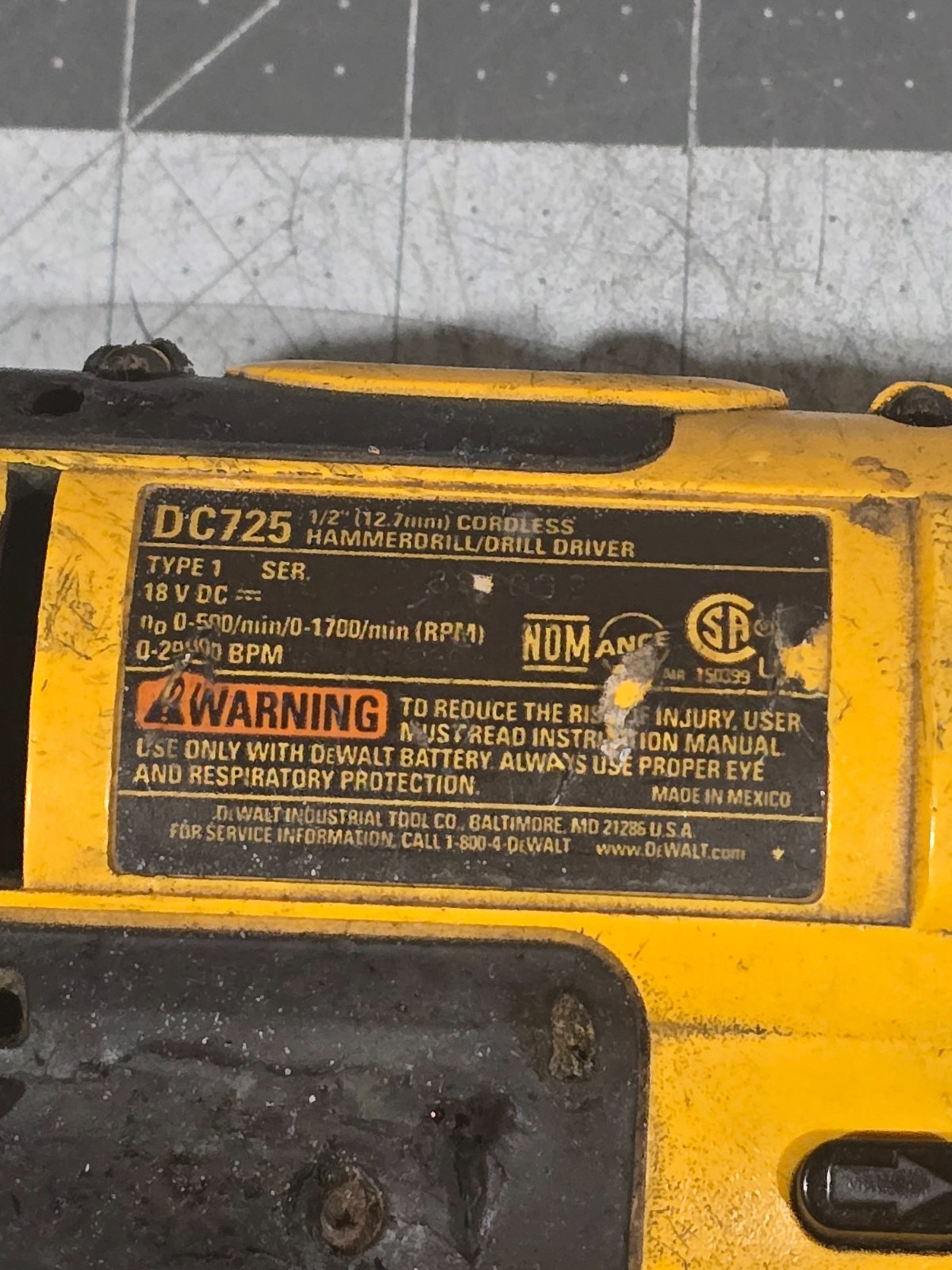 DeWalt DC725 1/2" Cordless Hammerdrill Drill Driver 18V 2 Speed Tool Only