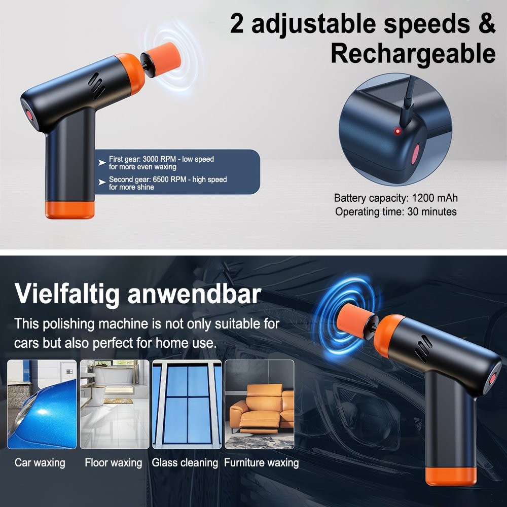 Cordless Car Buffer Polisher Kit Rotary Polishing Machine 3000-6500RPM 2 Speeds