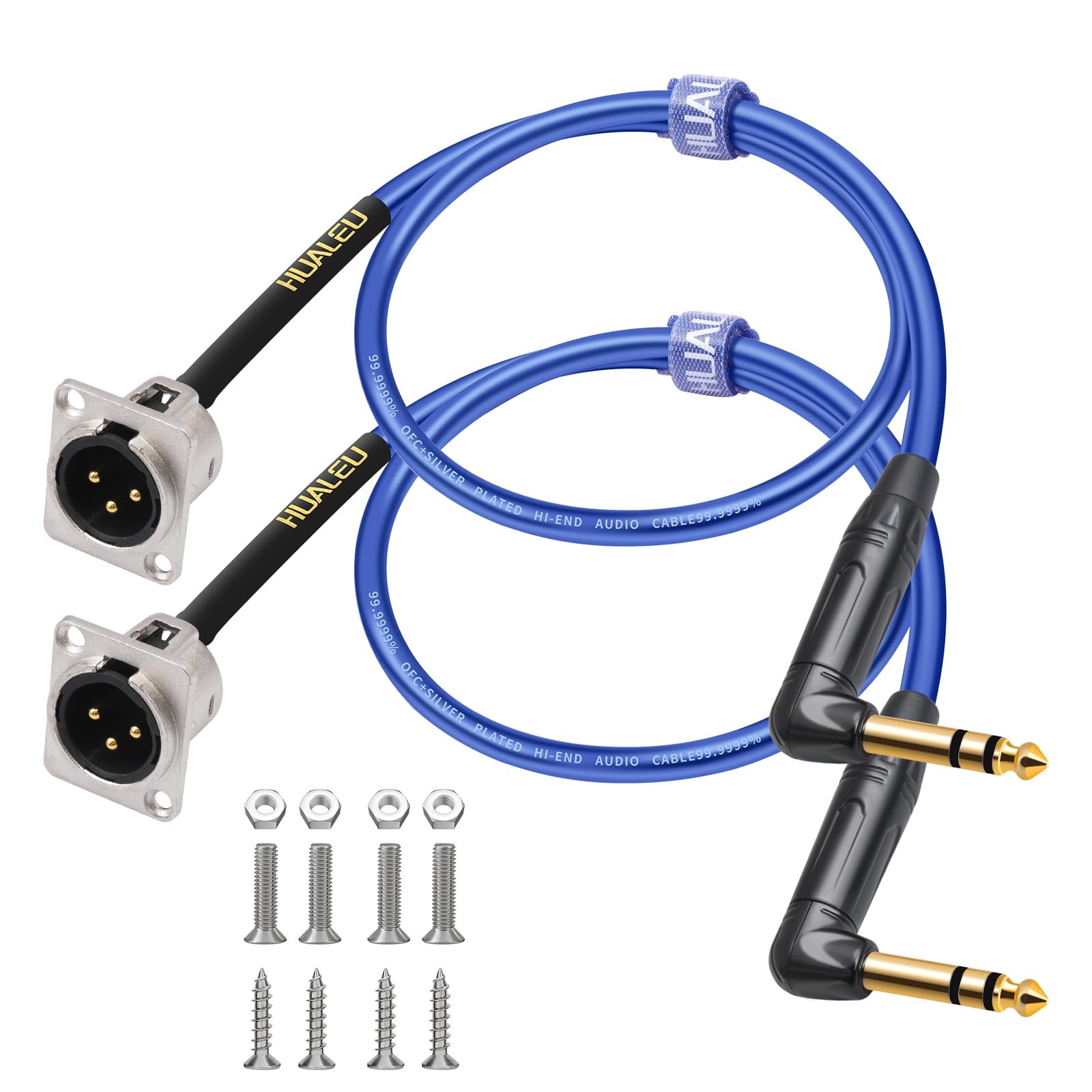 2FT 1/4 To XLR Pass Through Cable,D Type 3Pin XLR Male To Right Angle 6.35mm ...