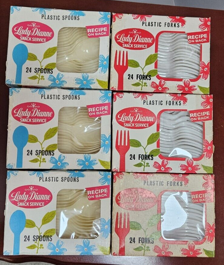 Lady Dianne Plastic Forks & Spoons Snack Service - 3 Boxes Forks & 3 Spoons NOS