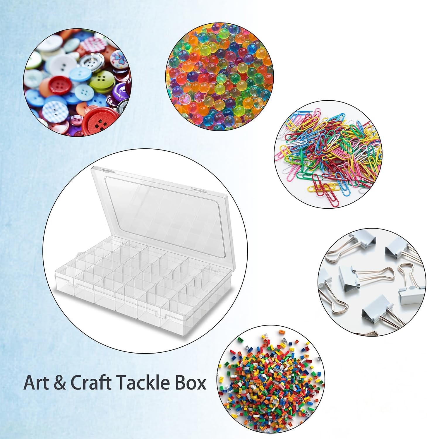 2 Pack Plastic Organizer Container Box, 36 Grids Clear Transparent