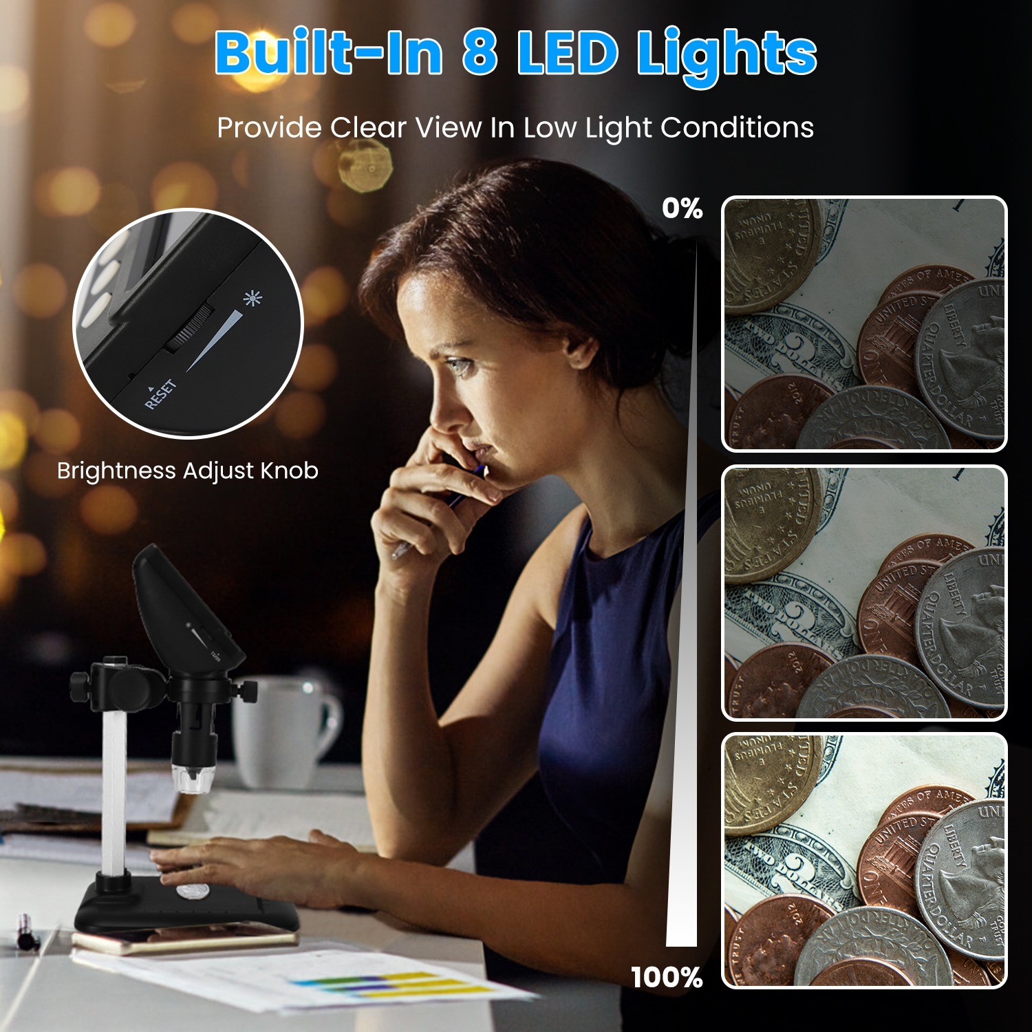 1000X Magnification 4X Zoom Digital Microscope USB Coin Microscope Soldering