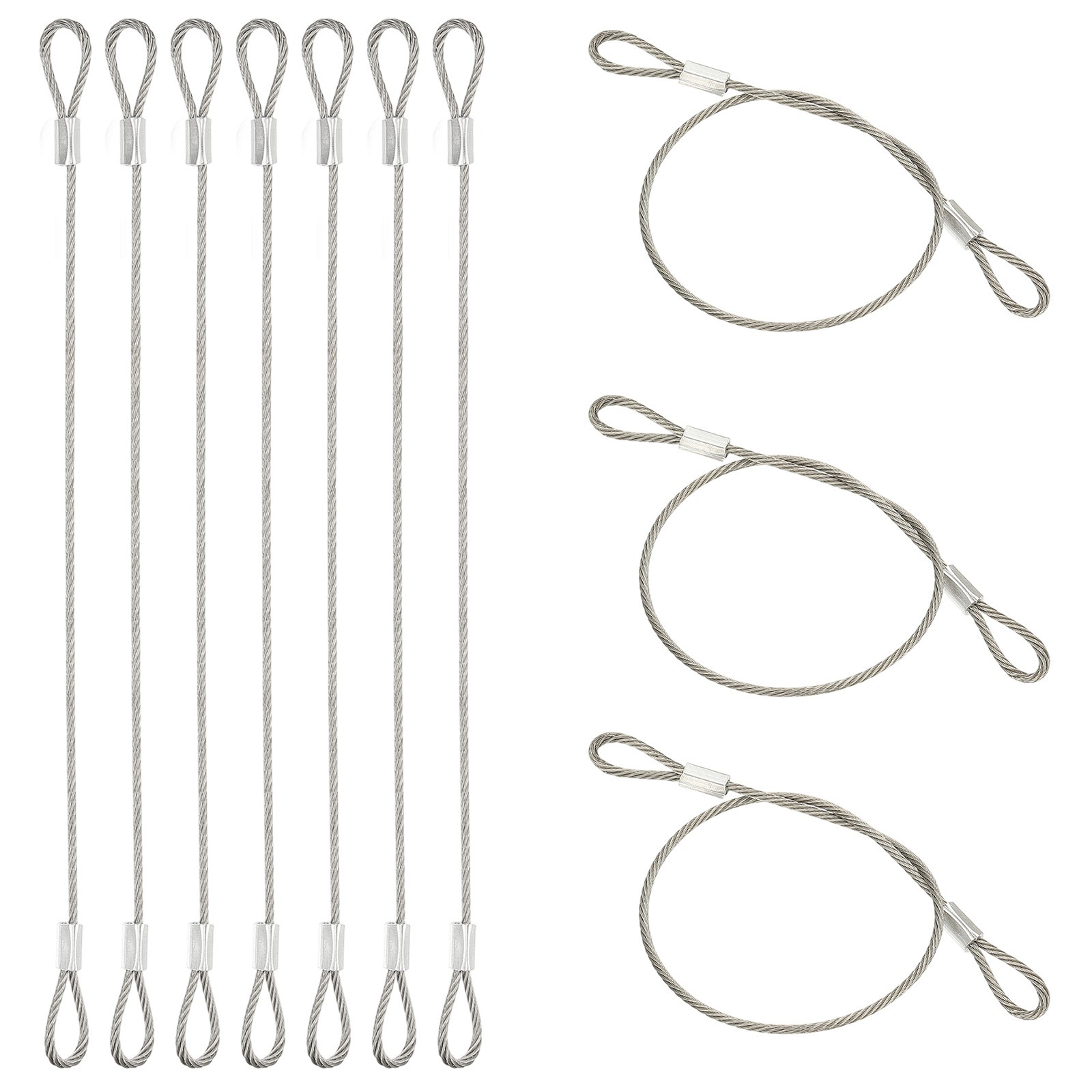 10 Pcs Dia. 1.5mm 12" Long Stainless Security Ropes with Double Loops, Silver