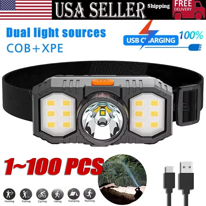 XPE+COB LED Powerful Headlamp USB Rechargeable Camping Head Light Adjustable Lot