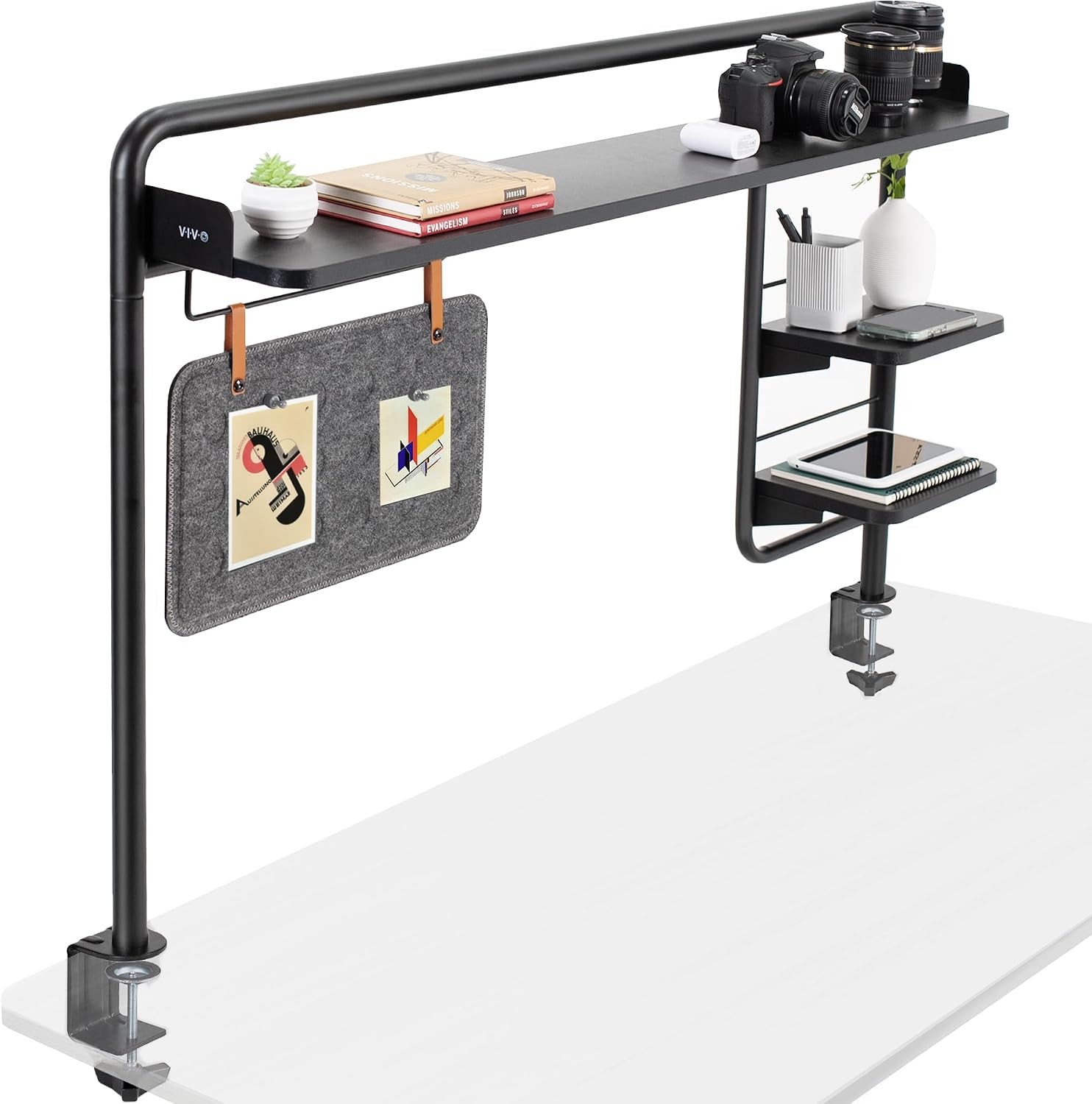 Clamp-on 50 inch Desktop Shelving System for Sit Stand Workstation, Raised