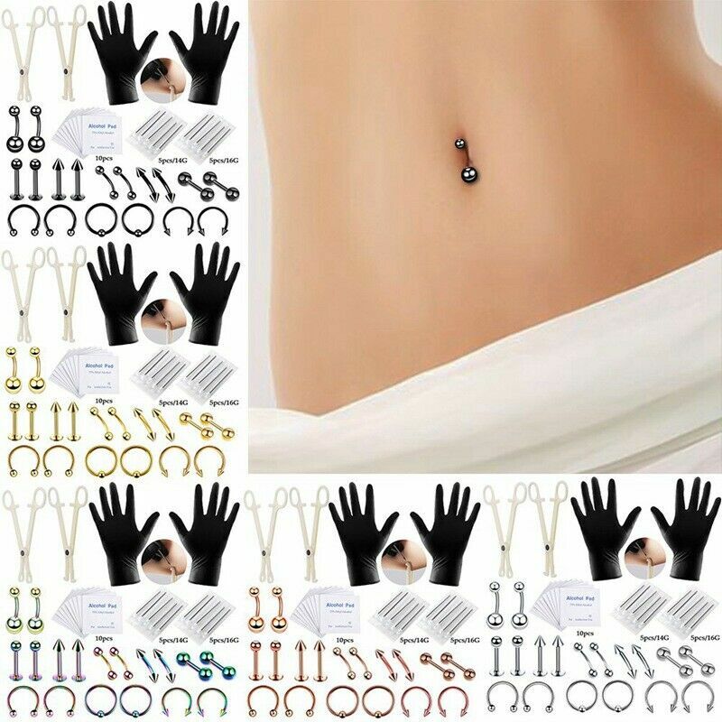 42-47pcs Professional Body Piercing Tool Kit Ear Nose Navel Nipple Needles Set