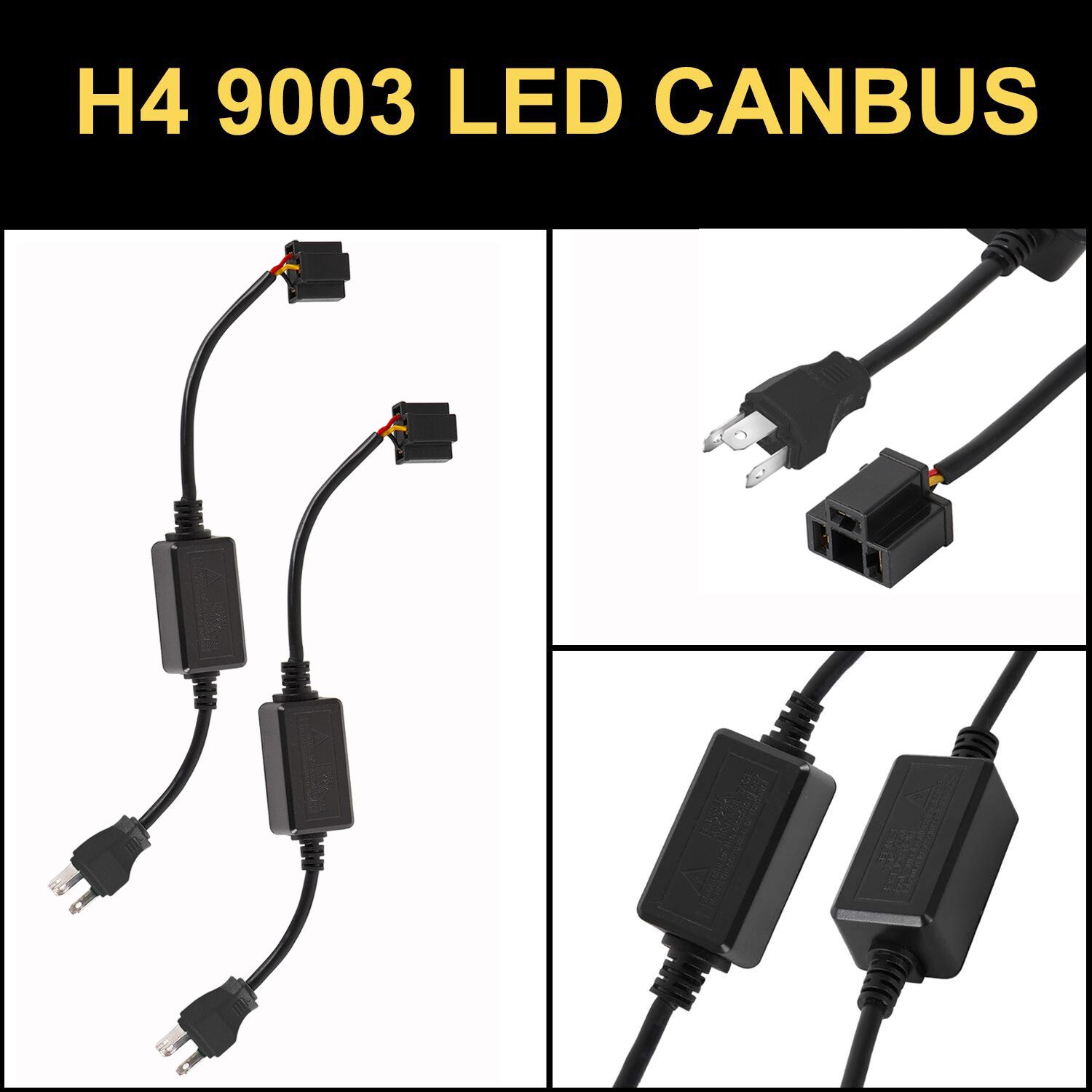 2pcs H4 9003 LED Headlight Canbus Adapter Harness Decoder Anti Flicker