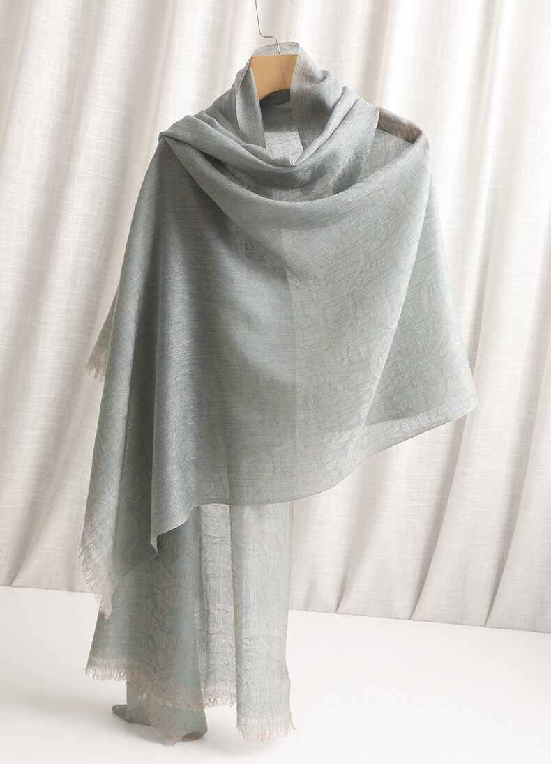 Pure 200s Mongolian Cashmere Jacquard Shawl Wrap Scarf Delicate Thin 78"*35"