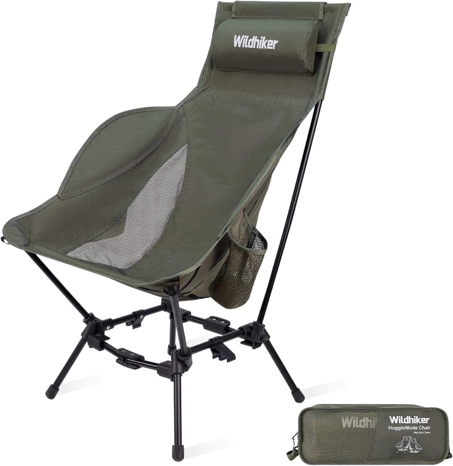 Compact High Back Camping Chair - Foldable with Dual Sitting Modes, Pillow