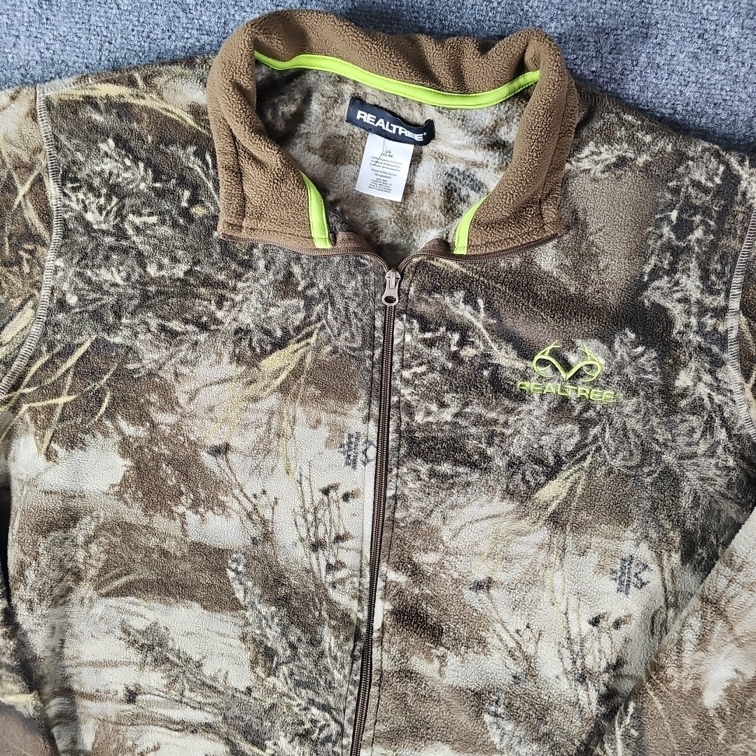 Realtree Fleece Jacket Men's Large Brown Camo Hunting Full Zip Thermal Outdoors