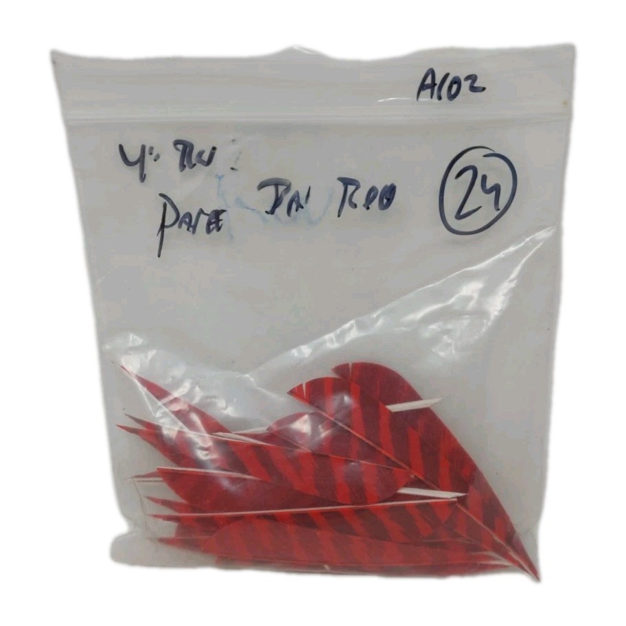 24 Count Archery Arrow Feathers 4" Right Wing Parabolic: Faux Barred Red