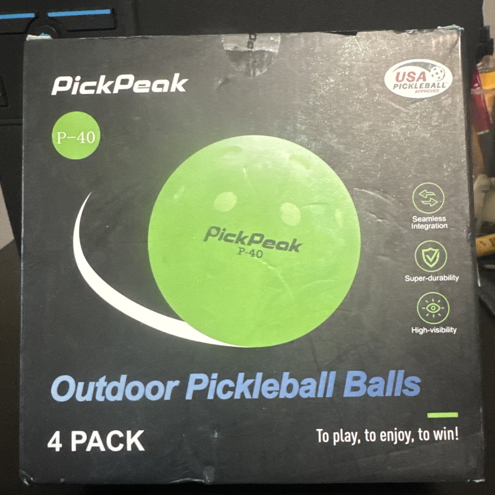 PickPeak Outdoor Pickleball Balls – USAPA Approved – 4-Pack Green 40 Holes New