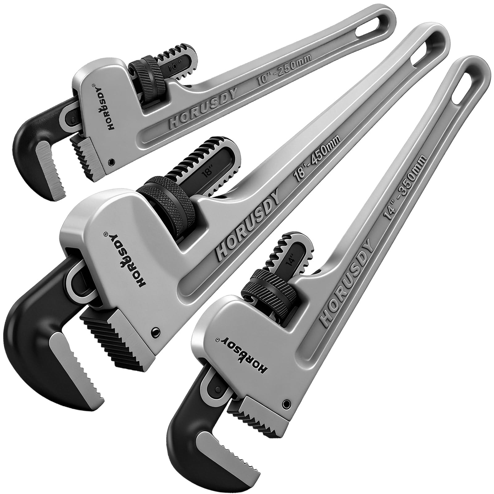 3 - Piece Aluminum Pipe Wrench Set 10", 14", 18" | Ultra-Light Durable Adjust...