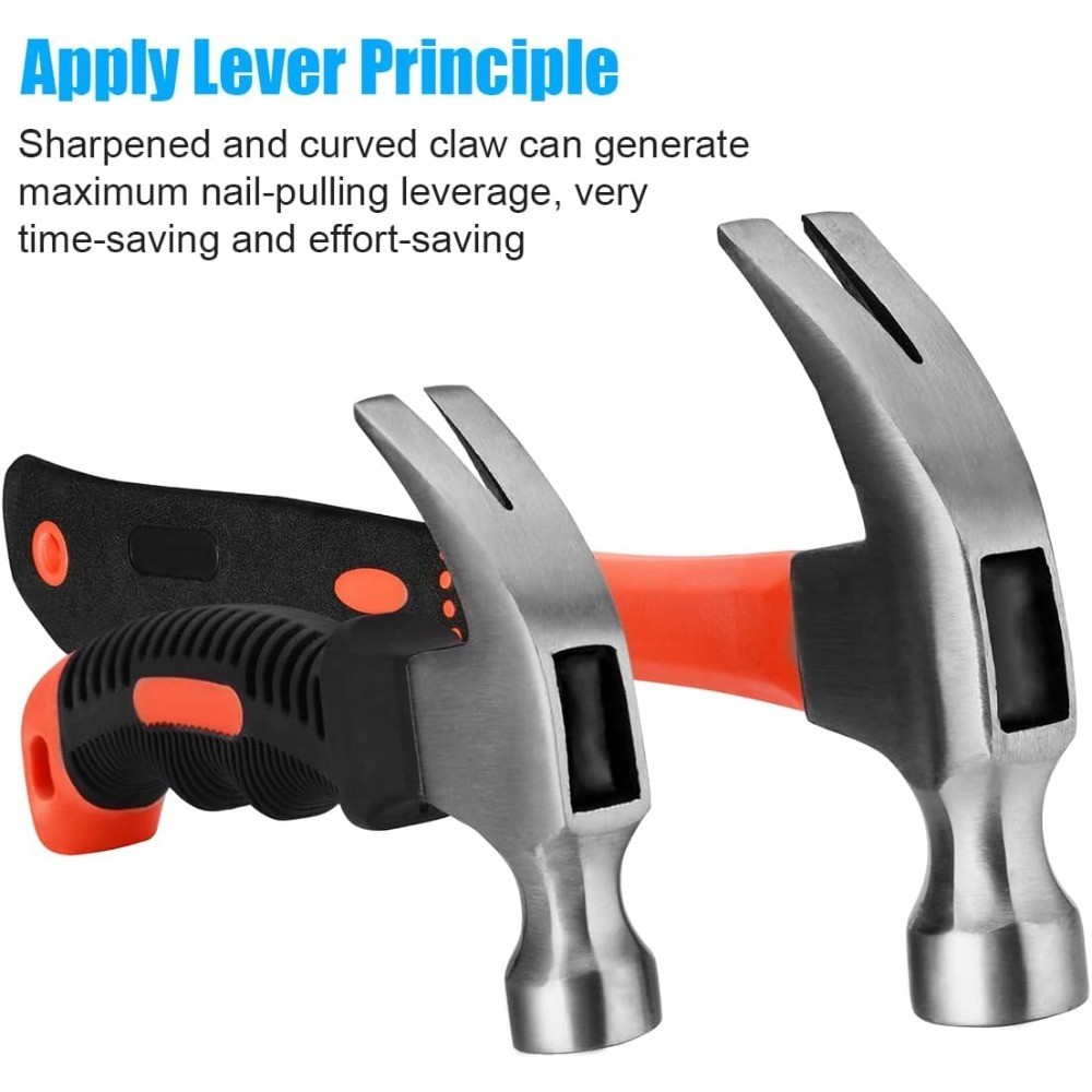 2 Piece Hammer Set,includes 1 Pack 8 OZ Mini Stubby Claw Hammer and 1 Pack 16 OZ