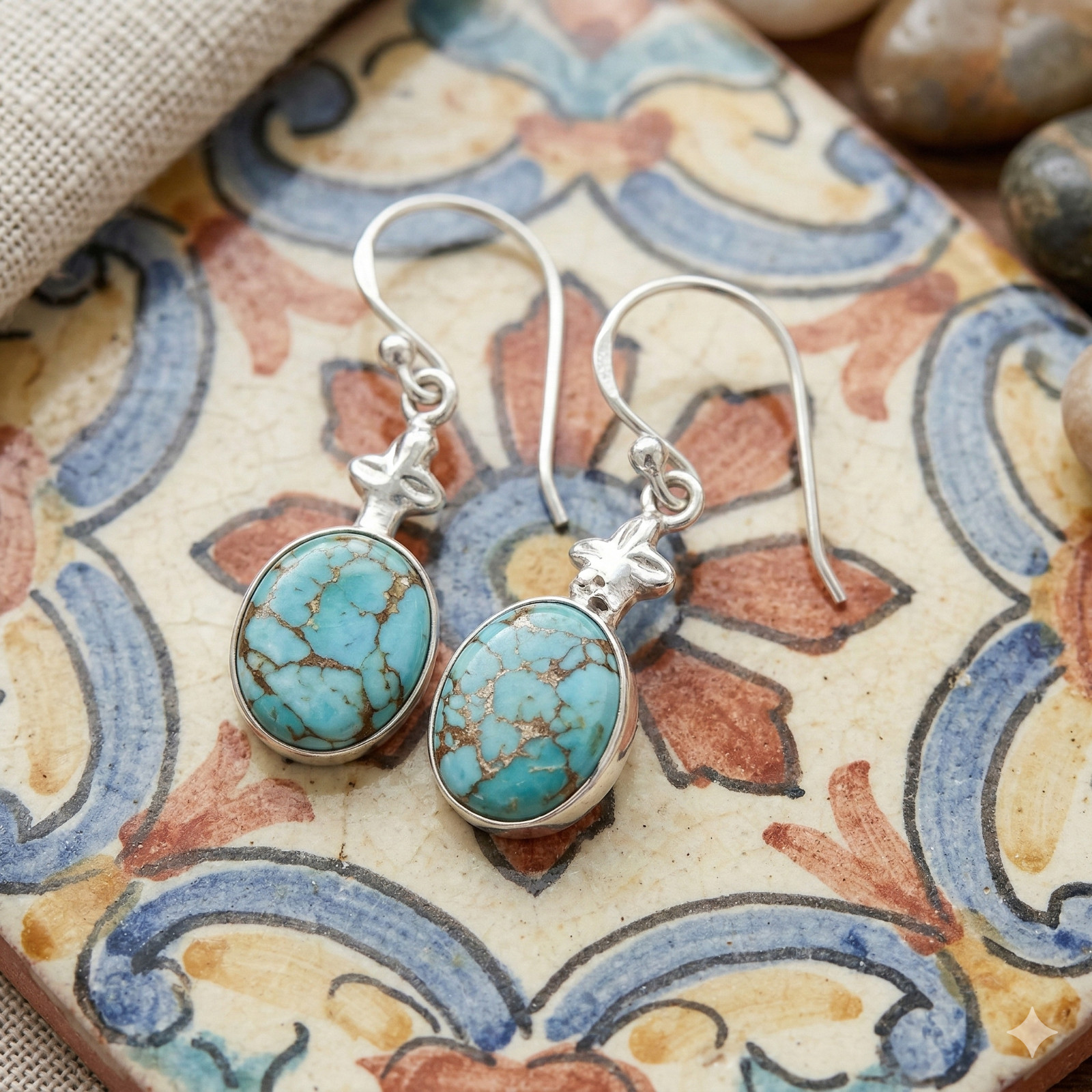 Genuine Blue Copper Turquoise 925 Silver Drop Dangle Friendship Day New Earrings
