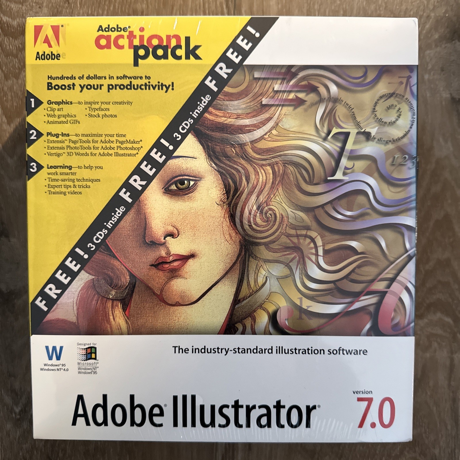 Vintage 1995 Adobe Illustrator 7.0 Windows Big Box New, Sealed #26000175