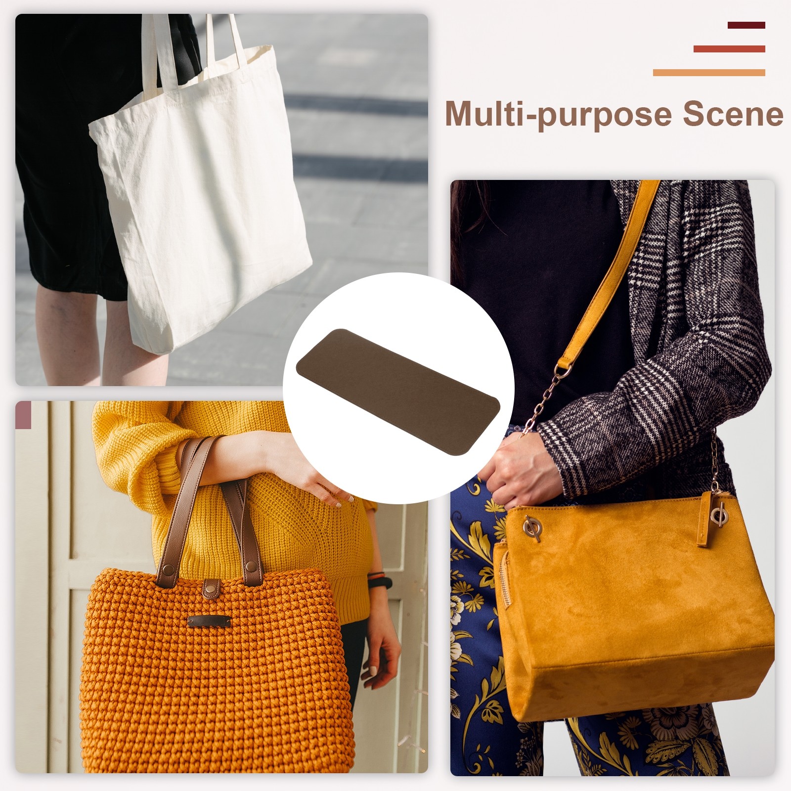 2Pcs Felt Base Shaper 13.8x5 Inch Rectangle Bag Bottom Shaper Pad Coffee