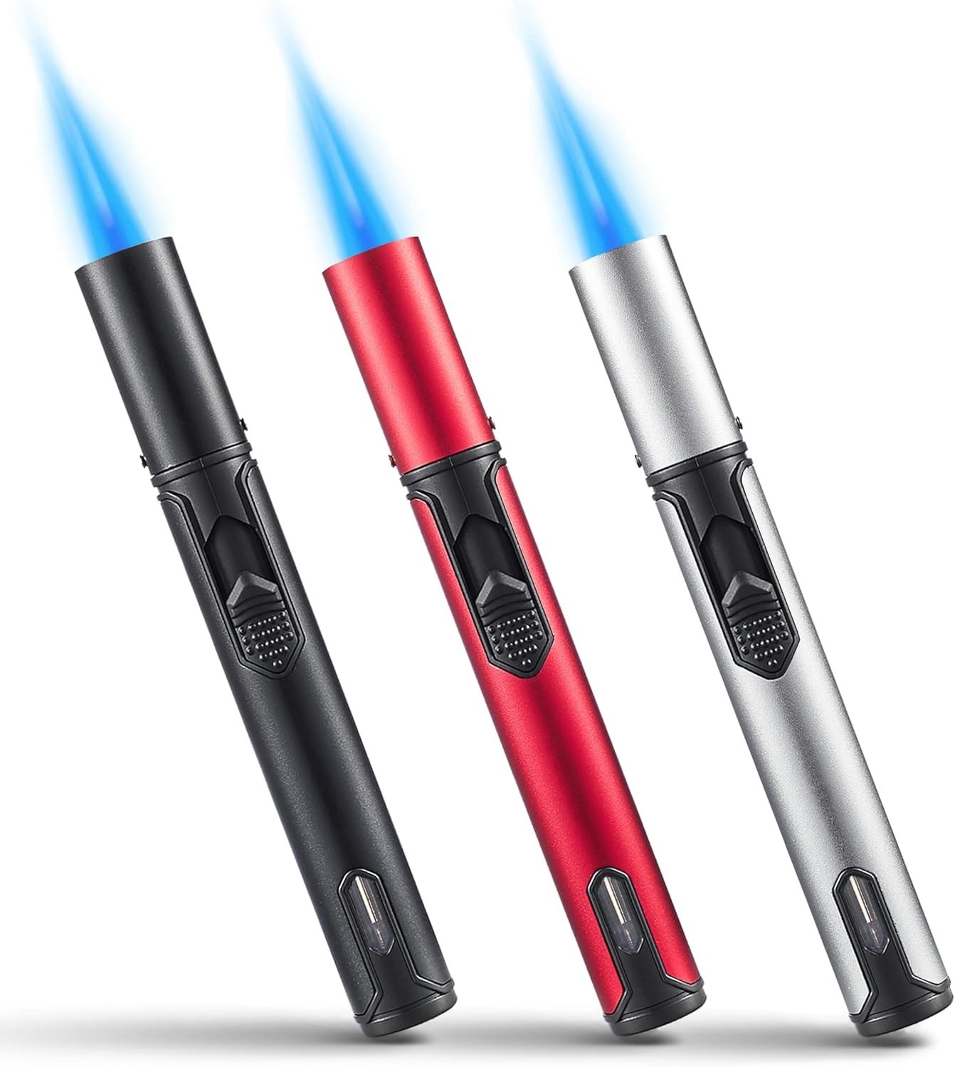 3 Pack Butane Torch Lighters, 6-inch Refillable Pen Lighter Adjustable Jet Fl...