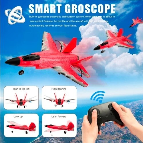 2.4G RC Red Airplane Remote Control Lightning Jet Plane Smart Gyro Kids Gift Toy