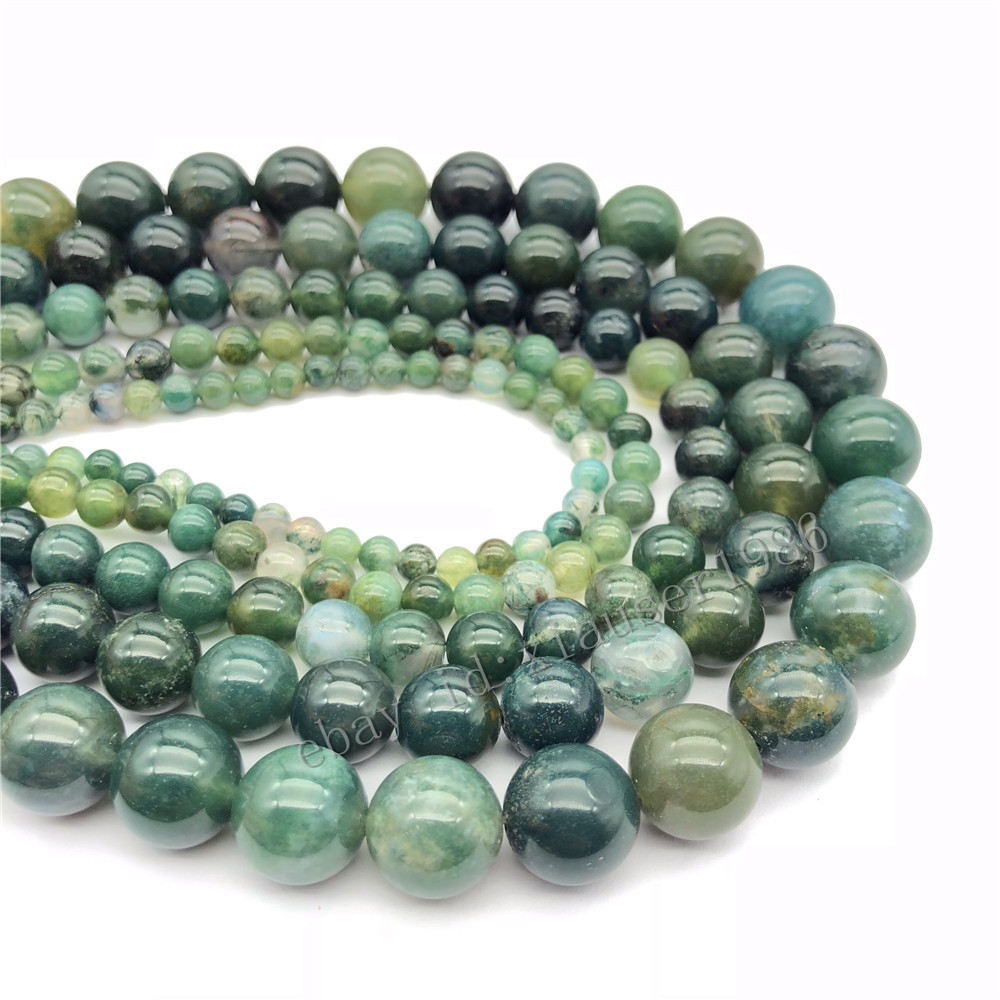 Natural Stone Moss Grass Agate Round Loose Beads Jewelry Making 4 6 8 10 12mm
