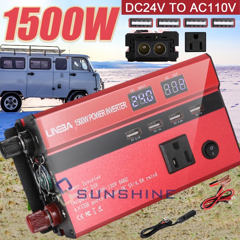1500W DC 24V To AC 110V Car Power Inverter Modified Sine Wave Converter LCD A++