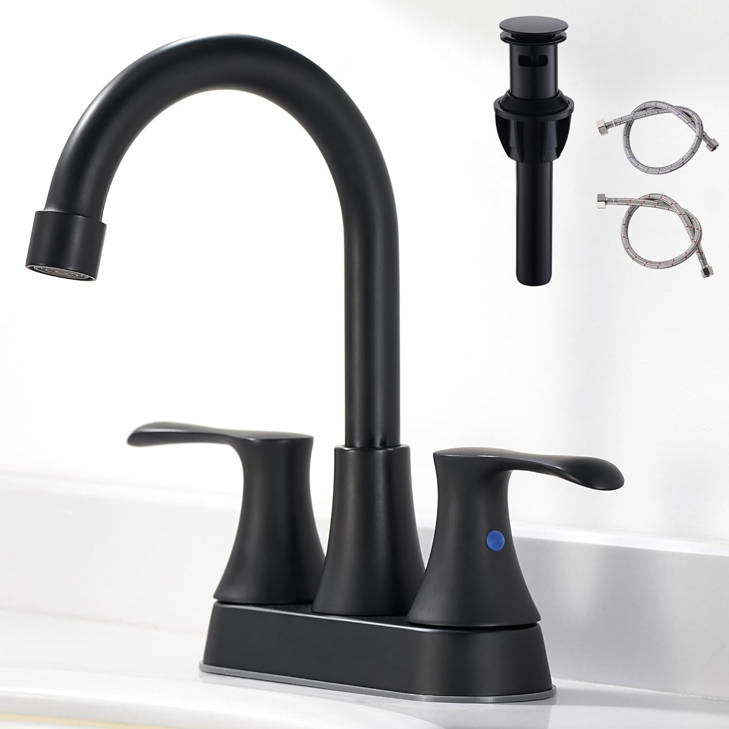 Black Bathroom Sink Faucet 2 Handle 4 in Basin Mixer Taps with Pop Up Drain