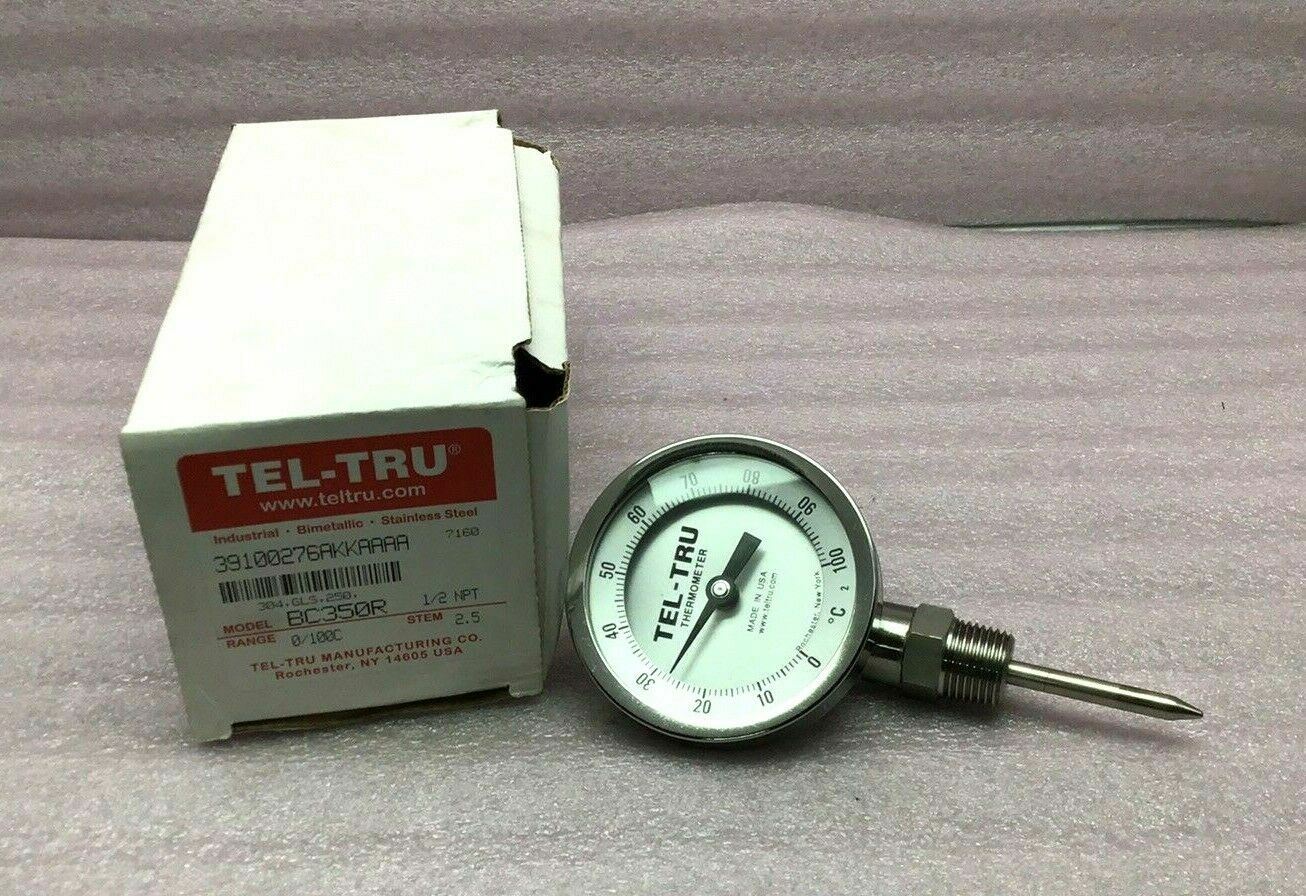 NEW TEL-TRU BC350R STAINLESS STEEL BIMETALLIC THERMOMETER 1/2"-NPT 0/100C