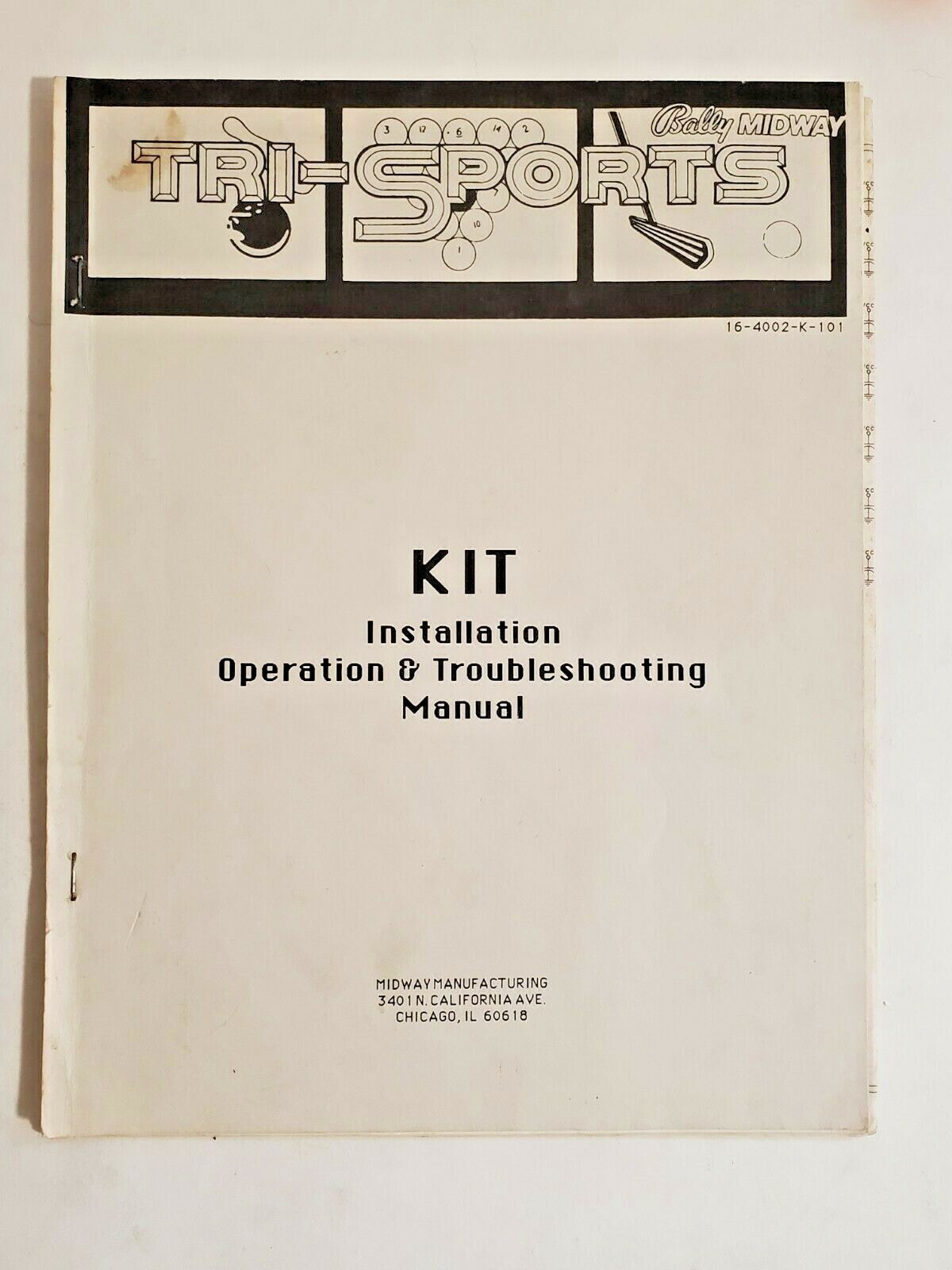 BALLY MIDWAY TRI-SPORTS KIT INSTALLATION OPERATION AND TROUBLESHOOTING MANUAL