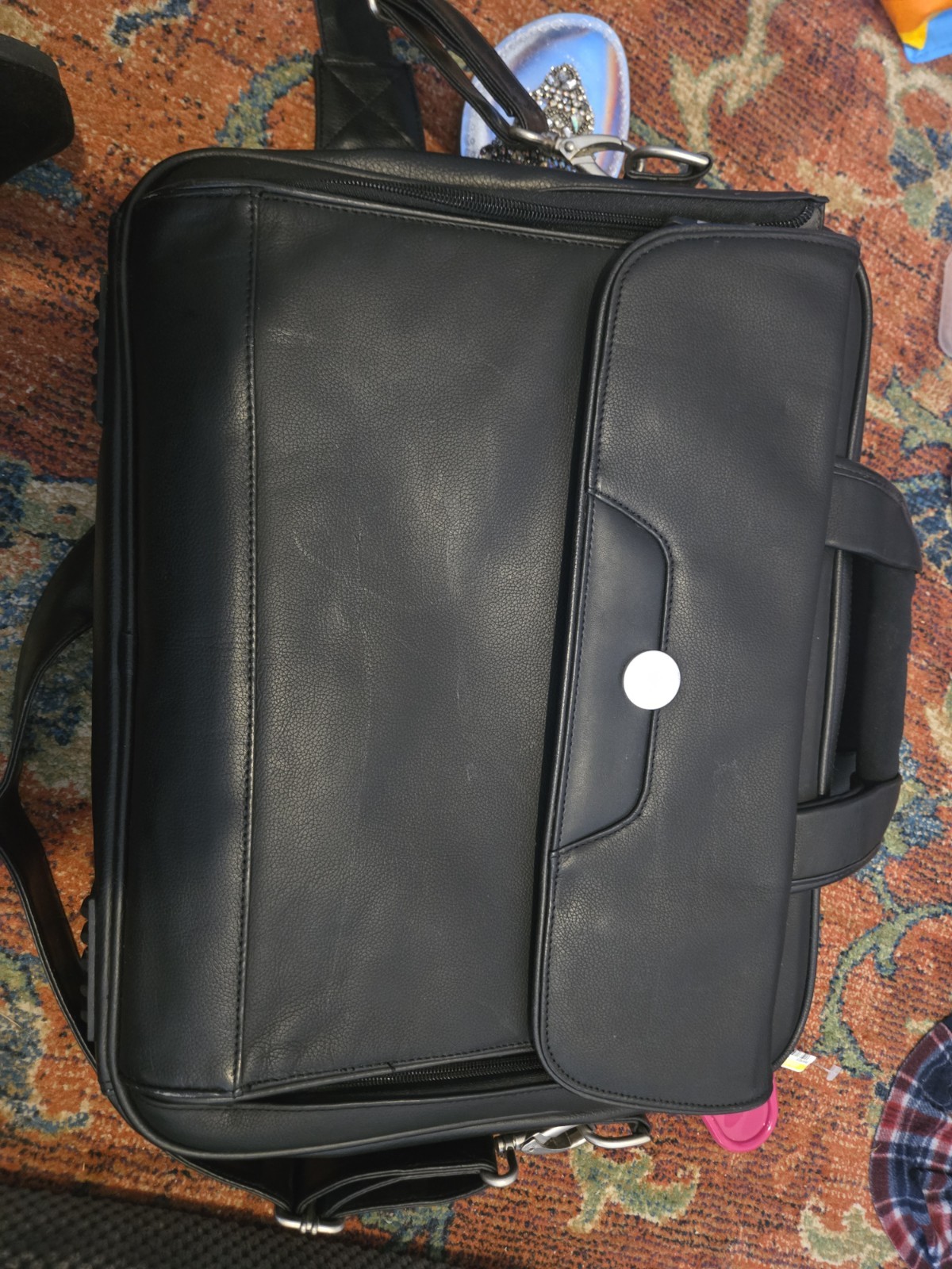 Dell Black Leather Briefcase for 15/16 Inch Laptop, Padded Partitions