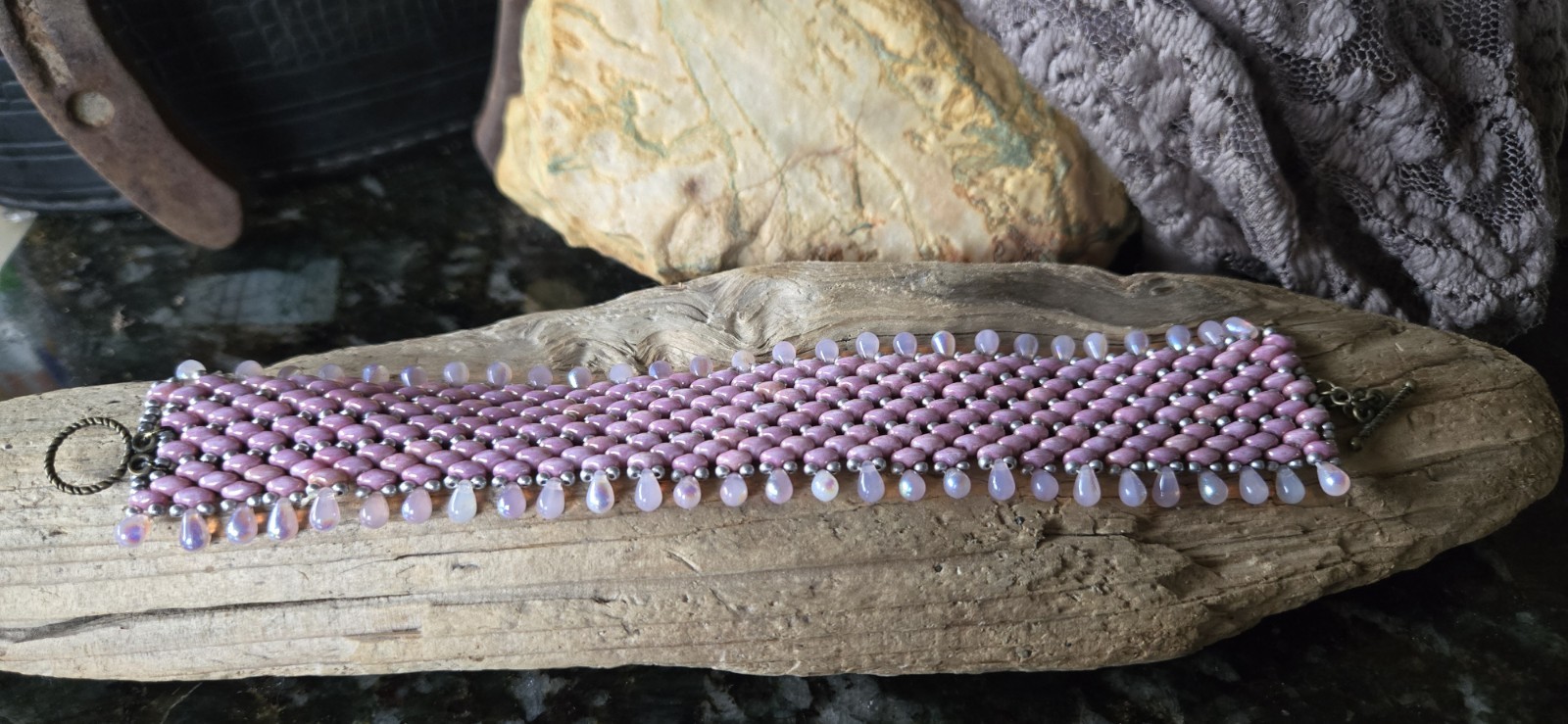 One-of-a-Kind Pink & Silver Beaded Bracelet