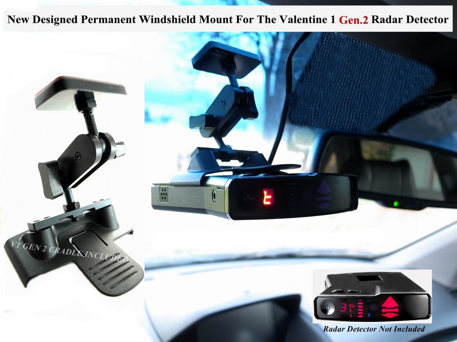 1 New Designed Permanent Windshield Mount For The Valentine Gen 2 Radar Detector