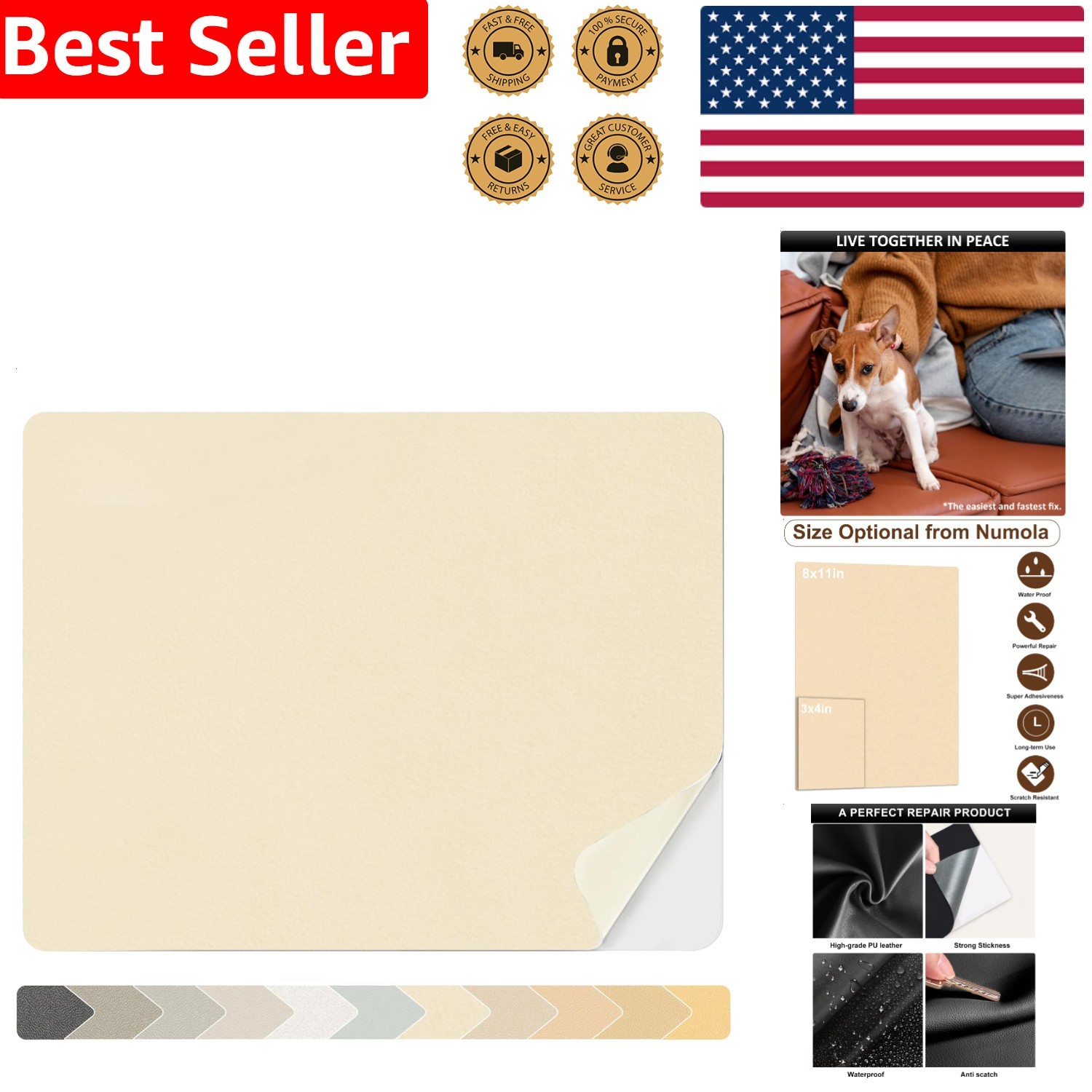 Waterproof Self-Stick Beige Patch Car Seat Jacket