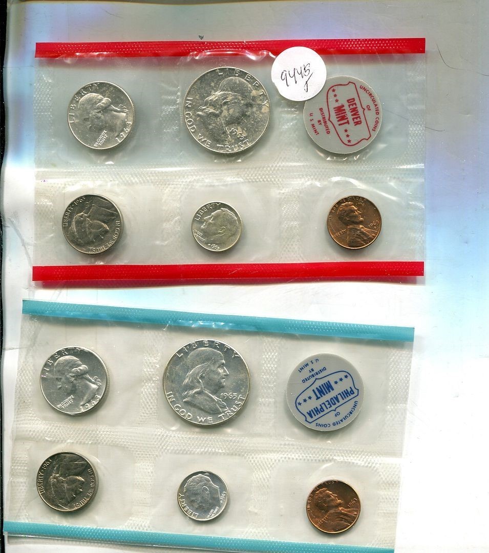 1963 P + D UNITED STATES FULL SILVER MINT SET NO ENVELOPE 9445T