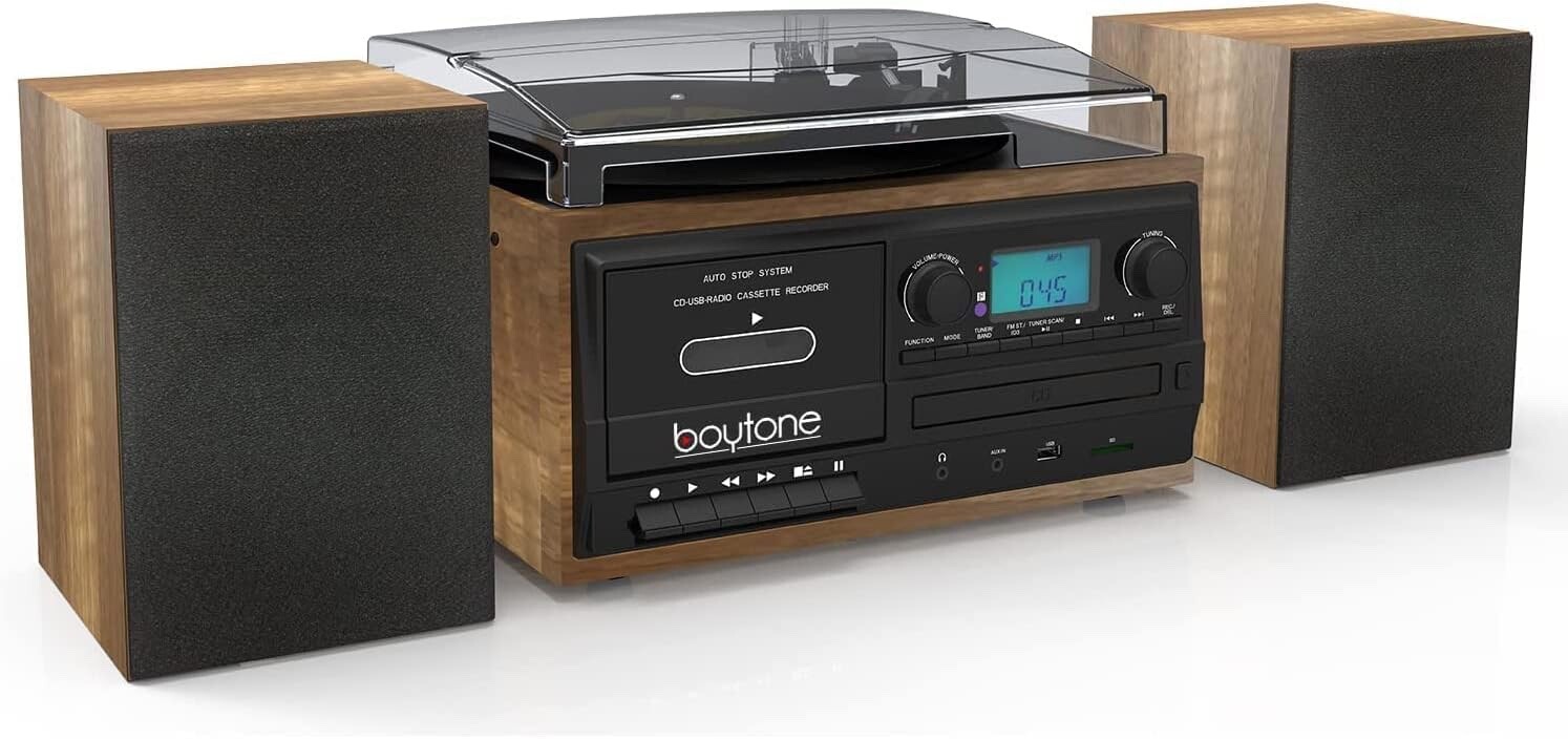 Boytone Bluetooth Record Player Turntable, CD Player, Vinyl, CD, MP3 Player USB