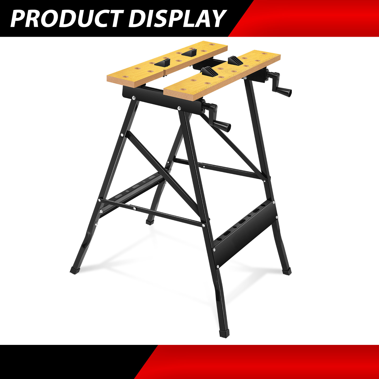 Portable Workbench Foldable Lightweight Adjustable Wood Top Yellow Black,220 lb
