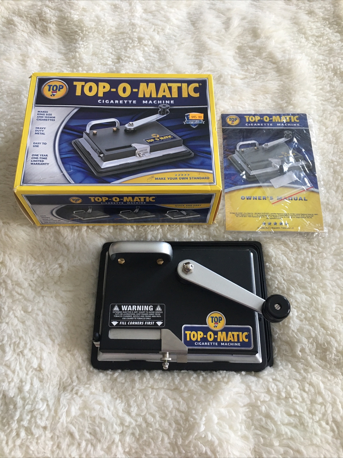 TOP-O-Matic Cigarette Rolling Machine Makes King Size or 100mm Complete In Box