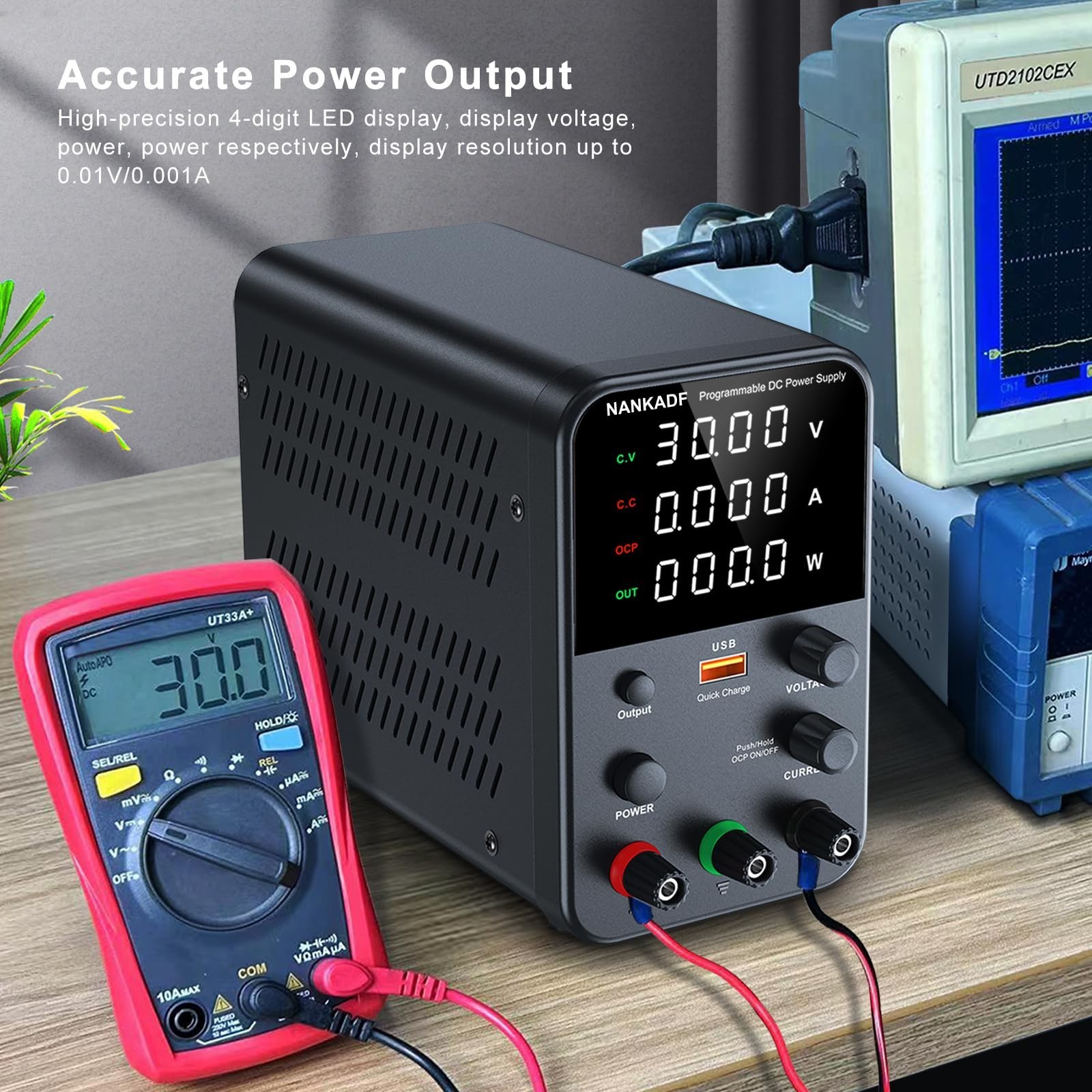 Variable DC Power Supply, Adjustable Bench Power Supply 30V 10A, USB Quick Charg