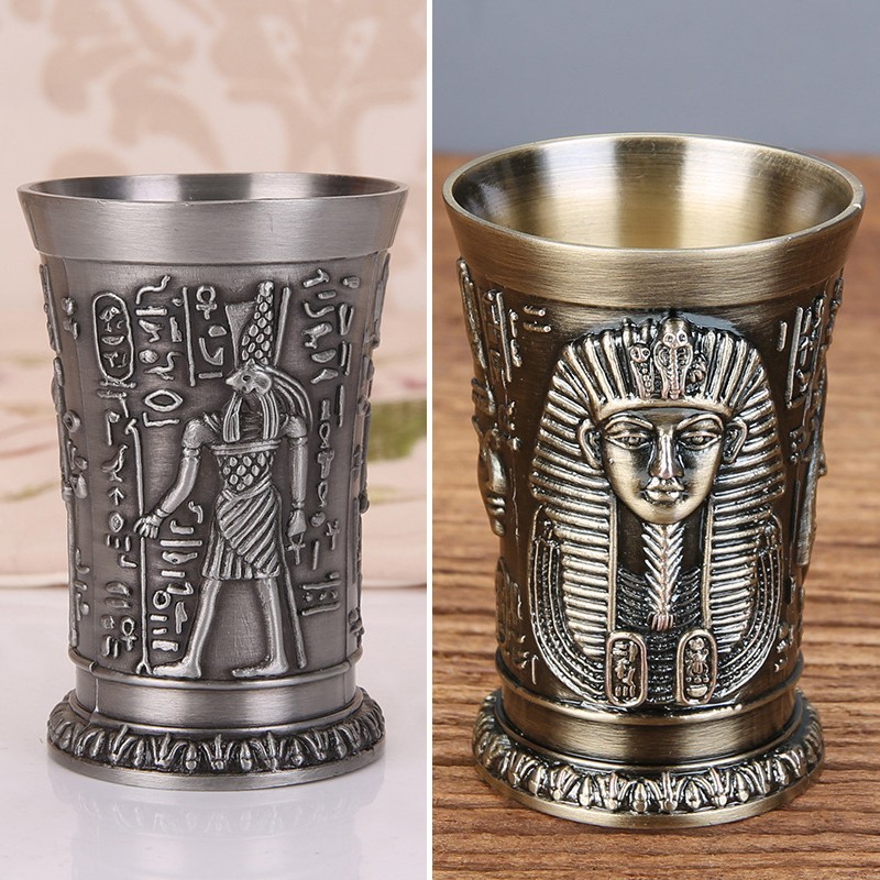 Metal Ancient Egyptian Mug Pharaoh King Tut Carved Cocktails Wines Cup Goblet