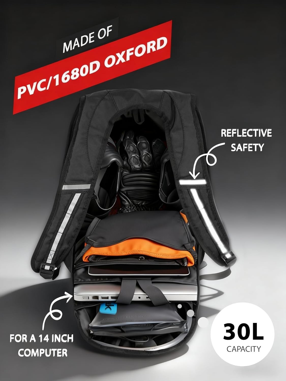 Motorcycle Backpack 30L Hardshell Carbon Fiber Pattern Waterproof Helmet Storage