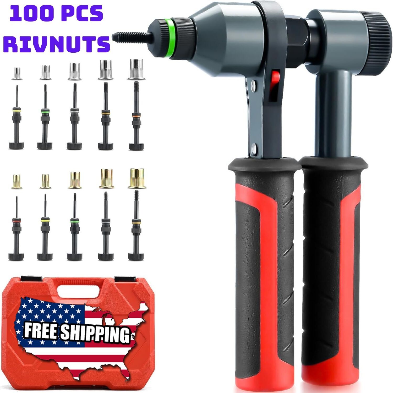 Rivet Nut Tool Kit, Nutsert Gun Kit, Upgraded Rivnut Tool 100 Pcs Rivnuts