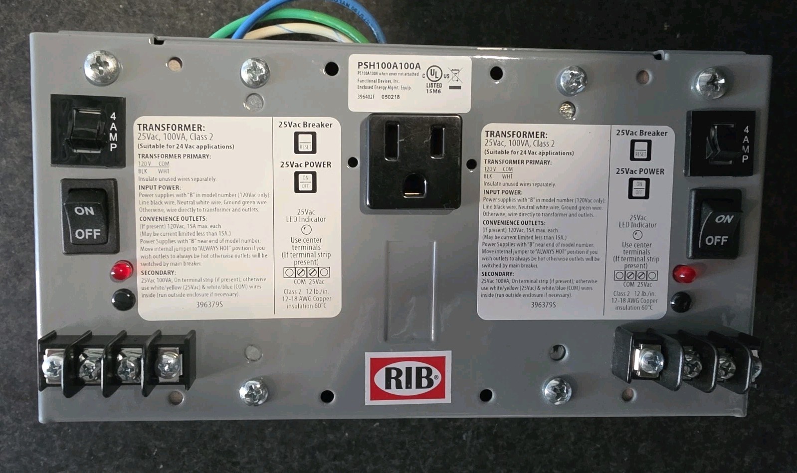 Functional Devices RIB PSH100A100A Dual 100VA Power Supply 120V to 24VAC -...